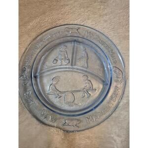 vintage Tiara Indiana Glass "Nursery Rhyme" child's divided plate in blue glass.